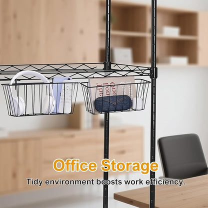 4 Pack Large Grid Wall Baskets with S-Hook - Gridwall Accessories Set Black Metal Hanging Shelf Basket Bins Organizer - Modular Storage Holders for Photo Display Panel Shelving Caddy for Garage