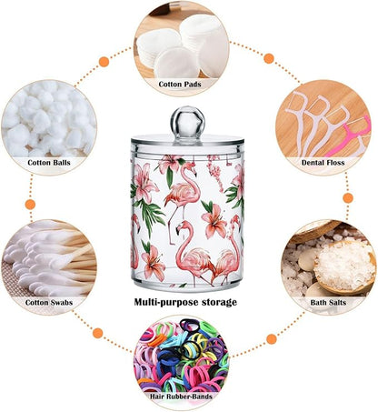 MNSRUU 2 Pack Qtip Holder Organizer Dispenser Pink Watercolor Flamingos Bathroom Storage Canister Cotton Ball Holder Bathroom Containers for Cotton Swabs/Pads/Floss