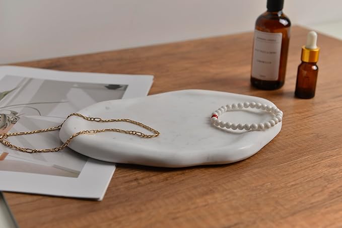 Cloud Shaped Natural Marble Tray 9"x6" – Decorative Catchall for Home Decor | Stone Organizer for Vanity, Bathroom, Kitchen, Jewelry, Perfume, Candle, Keys & Countertop Display (Arctic White)