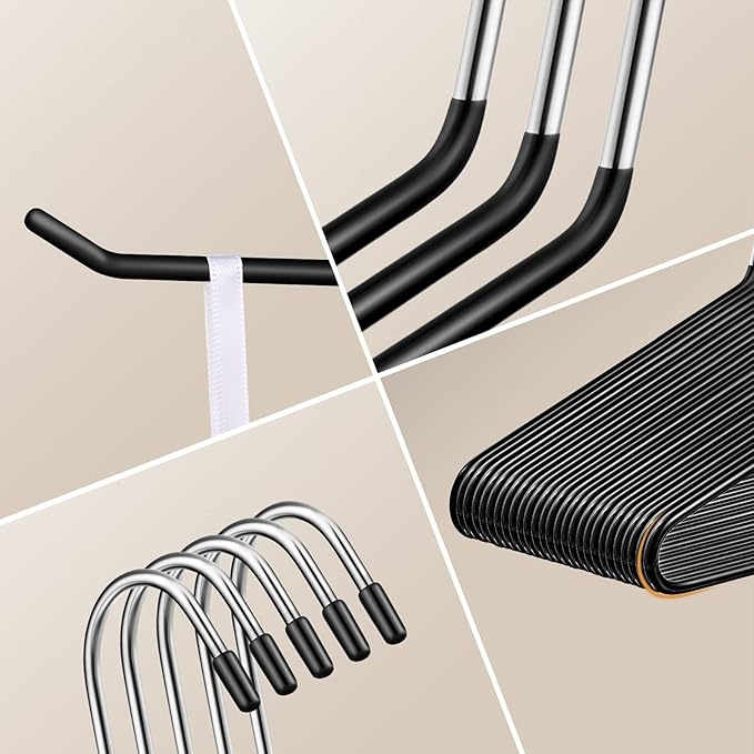 Treela 60 Pack Open Ended Pants Hangers, Metal Non Slip Trouser Hangers, Anti Rust Chrome Rubber Coating Slack Jeans, Heavy Duty Space Saving for Trousers Slacks Skirts