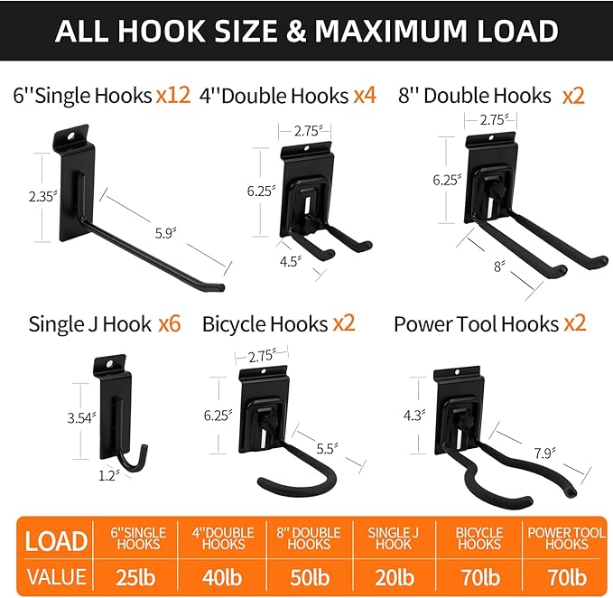 Slat Wall Paneling with 28 Garage Hooks Heavy Duty PVC Wall Panel Grey Slatwall Panel with Locking Slatwall Hook Slatwall with Bike Hooks Power Tool Organizer