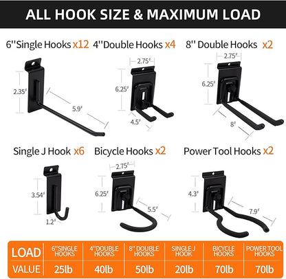 Slat Wall Paneling with 28 Garage Hooks Heavy Duty PVC Wall Panel Grey Slatwall Panel with Locking Slatwall Hook Slatwall with Bike Hooks Power Tool Organizer