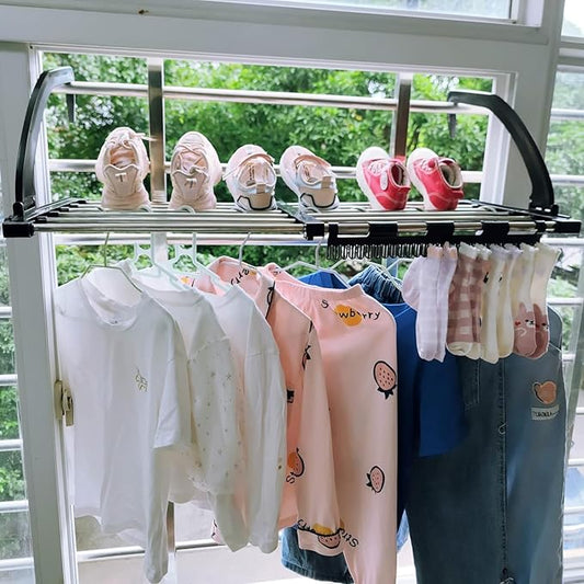 Portable Clothes Drying Rack for Balcony,29"x13" Foldable Railings Windowsill, Retractable Radiator Clothes Airer,Folding Towel Rack Indoor Outdoor Travel RV Laundry Rack with Clips
