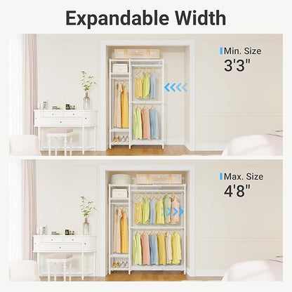 VIPEK X20 Expandable Metal Clothing Rack Adjustable from 3'3" to 4'8" Heavy Duty Garment Racks with Adjustable Shelves and Hanger Rods Portable Wardrobe Open Closet Rack System, White