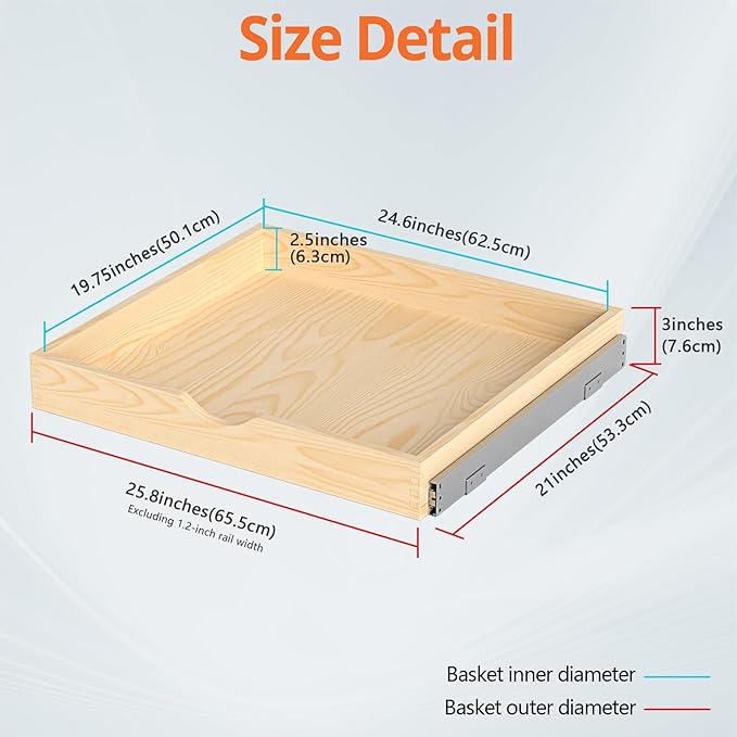 ZOINLIY Wooden Pull Out Cabinet Organizer, Slide Out Drawer for Kitchen Organizers and Storage, Soft Close, Heavy Duty, Fully Expandable