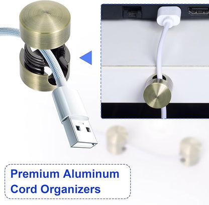 3 Sets Charger Holders for Cords, Gold/Silver/Antique Copper Adjustable Cable Anchor Holders, Adhesive Metal Cord Clips, Cable Management Wire Organizers for Desk, Office, Nightstand