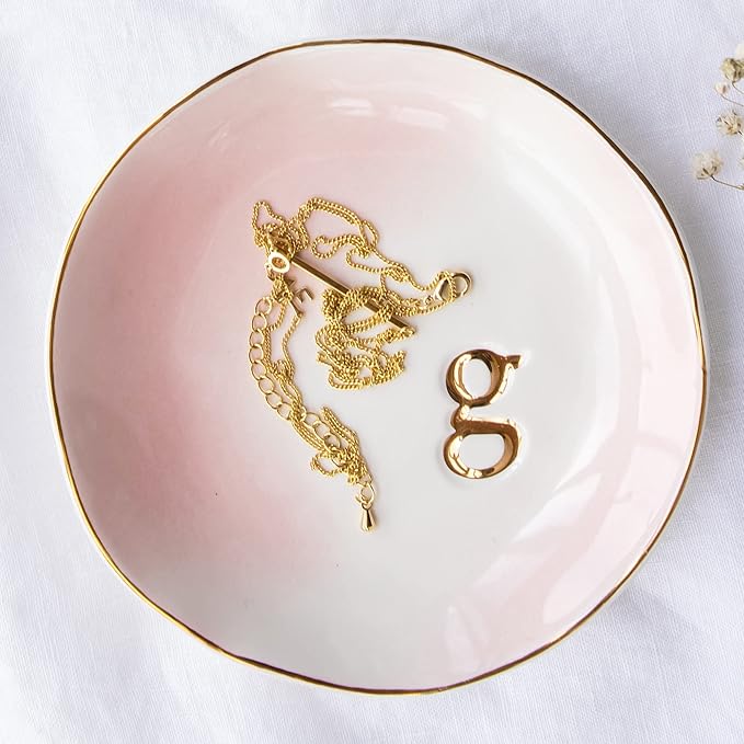 COLLECTIVE HOME - Ceramic Jewelry Tray, Decorative Trinket Dish for Rings Earrings Necklaces Bracelet Watch Keys, Birthday Mother's Day Christmas Gift for Women, 4.75", Colored Surface (G)