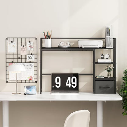 Marbrasse Desk Shelf with Drawer, 40" Desk Hutch for Computer Monitor, Desk Shelf for top of Desk, Wooden Desktop Bookshelf Storage Rack for Home Office Dorm - Black