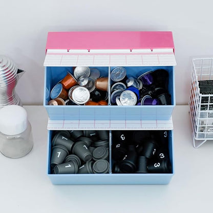 Coffee Pod Organizer with Lid, Vintage Creamer Holder for Coffee Bar, Kitchen and Countertop, Plastic Storage Box for K Cups, Tea Bags, Sugar Packets, Drinking Accessories (Rose Pink)