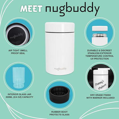 Smell Proof Container - Vacuum Insulated With Nested Glass Jar - UV Protection, Temperature Controlled Storage - Air Tight Stash Jar - Whiteboard Finish + Marker Included- 300 ml (3/4 Oz)