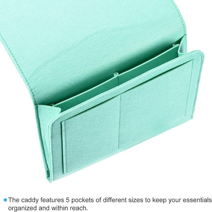 PATIKIL 11in Bedside Caddy, Bed Caddy Bedside Organizer Hanging 5 Pocket Soft Felt Bed Pockets Bedside Storage Organizer Remote Control Holder for Bedroom Phones Glasses, Green