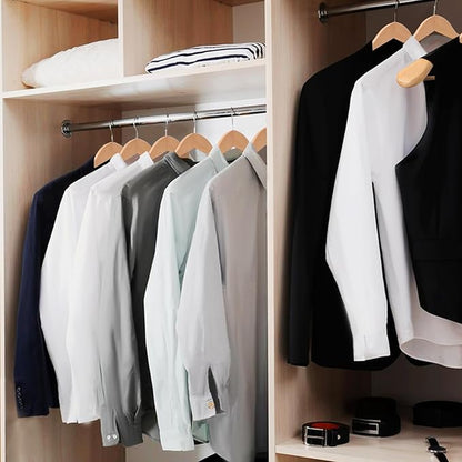 ABHENG Solid Wood Suit Hangers, 6 Pack, Coat Hangers with Non Slip Trouser Bar, 360° Swivel Hook, Heavy Duty Wide Hangers for Suit, Coat, Jacket, Trousers, Pants,17.3" W x 9" H, Natura AWY0406N