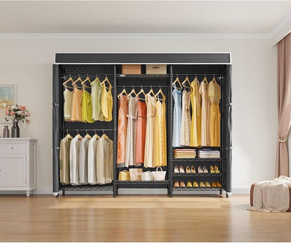 VIPEK V5C Heavy Duty Covered Clothes Rack Portable Closet Rack, Black Metal Clothing Rack with Black Upgarded Polyester Cover, Adjustable Custom Freestanding Closet Wardrobe, Max Load 800LBS