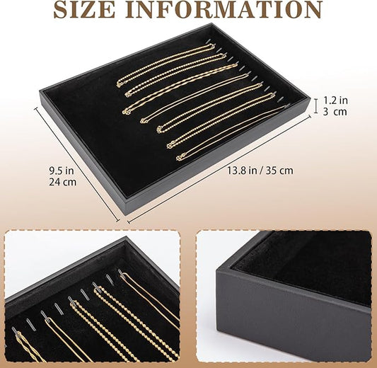 Polmart Stackable Necklace & Jewelry Organizer/Storage/Display Trays, Black Velvet (2-Pack)
