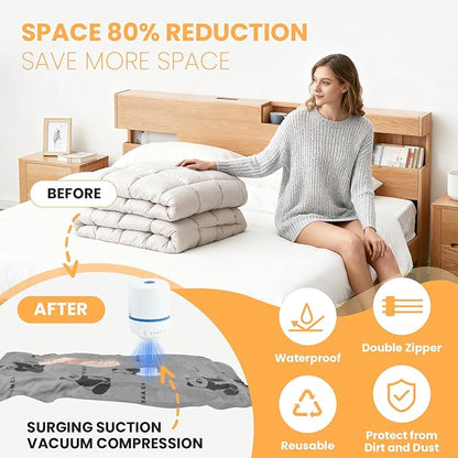 NAIAOHCR 12Pack Oxford Vacuum Storage Bags with Electric Pump & See-Through Window (3 Jumbo/3 Large/3 Medium/3 Small), Reusable Space Saver Vacuum Seal Bags for Travel, Clothing, Comforters