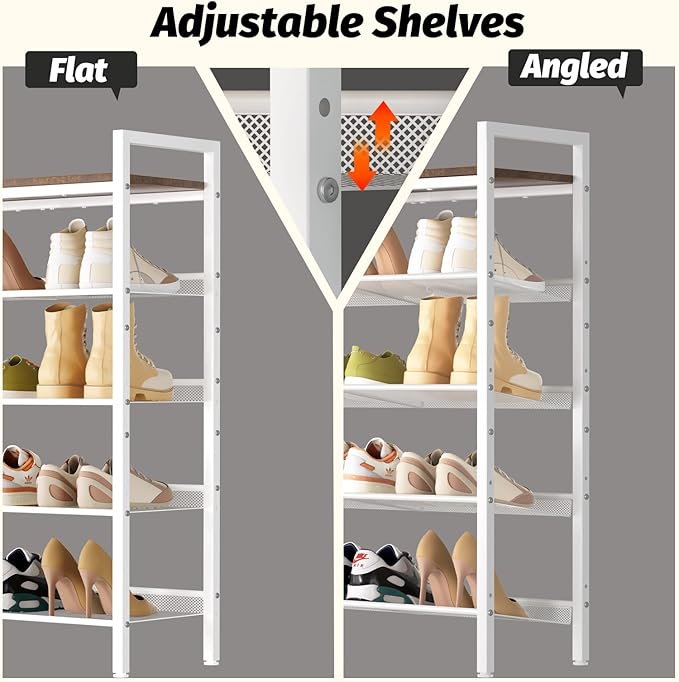 Shoe Rack for Front Door Entrance, 5 Tier Shoe Rack for Entryway, 16-20 Pairs of Shoes, Metal Shoe Racks Organizer, Free Standing Shoe Racks for Closet, Garage, Outdoor (White+Beige)