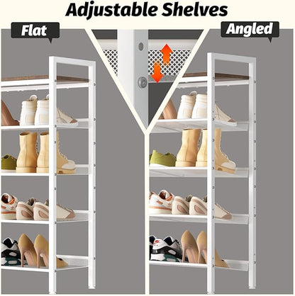 Shoe Rack for Front Door Entrance, 5 Tier Shoe Rack for Entryway, 16-20 Pairs of Shoes, Metal Shoe Racks Organizer, Free Standing Shoe Racks for Closet, Garage, Outdoor (White+Beige)