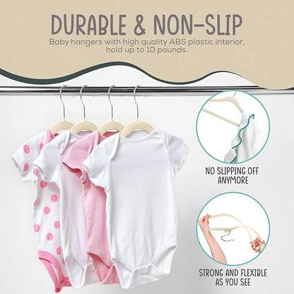 TechZoo 50 Premium Baby Velvet Hangers - 11.8" Non-Slip, Ultra-Slim Space-Saving Children Closet Hangers - 360° Swivel Hook, Strong & Durable Infant & Toddler Clothes Hangers for Wardrobe - Ivory