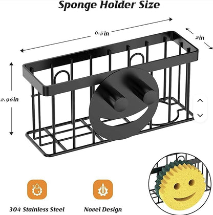 Smiley Sponge Holder for Kitchen Sink – Suction Cup Sink Caddy Organizer – No Drill Kitchen Sink Organizer for Sponge, Soap & Scrubber – Rustproof Metal Sink Sponge Holder – Includes Face Sponge.