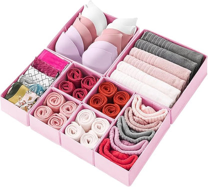 Mooisco 8 Pack Drawer Organizer Clothes, Fabric Closet Organizers and Storage, Foldable Cloth Storage Bins for Underwear Socks, Bra, Ties, Scarf, Belt, Hair Accessories, Pink