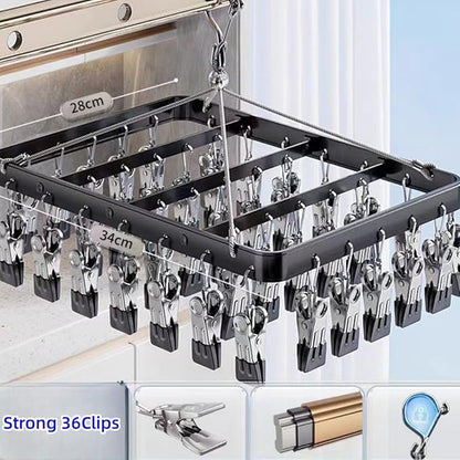 Clothes Drying Racks Clip Hangers Metal with 36 Clips Windproof Hook Underwear Hanger Foldable Laundry Clip for Socks Bras Black