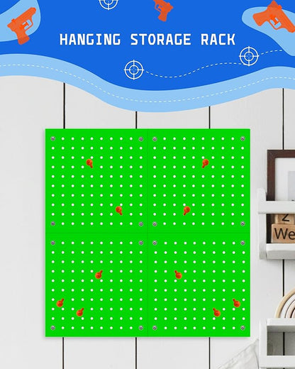 Skywin Wooden Pegboard Walls Organizer for Nerf Gun 13 x 0.32 x 13 Inches - Hanging Holder Wall Pegboard Compatible with All Blasters Nerf Gun Rack Organizer for Wall Organization (Green)