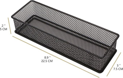 Annova Mesh Stackable Drawer Cabinet and Shelf Organizer Bins Storage Basket School Office Supply Holder Tray- Set of 2 (Black, 3x9x2 Inch)