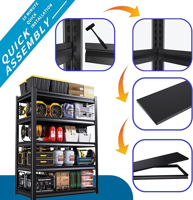 72" H Garage Storage Shelves 5-Tier,Garage Storage System Shelves Adjustable 2000LBS,Storage Shelving for Basement,Pantry,Kitchen,Warehouse, 72''H x 36''W x 16''D