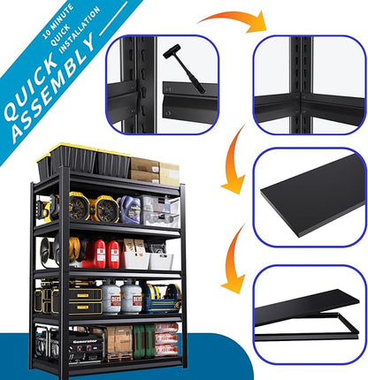72" H Garage Storage Shelves 5-Tier,Garage Storage System Shelves Adjustable 2000LBS,Storage Shelving for Basement,Pantry,Kitchen,Warehouse, 72''H x 36''W x 16''D