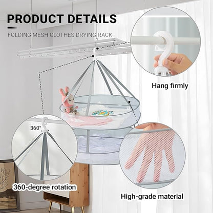 Sweater Drying Rack Mesh Foldable, Lay Flat Clothes Dryer Rack, Large Hanging Dry Rack for Clothes, Folding Clothing Drying Hanger, Portable for Laundry Indoor Outdoor (2-Tier)