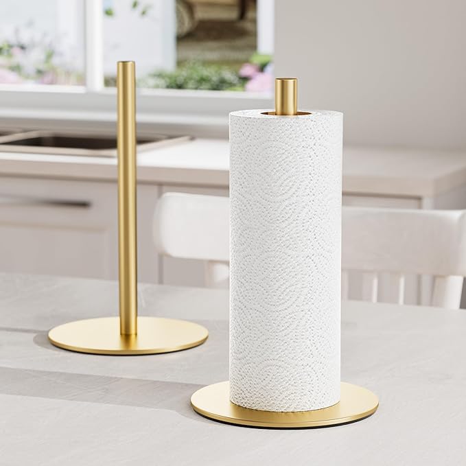 Gold Free-Standing Paper Towel Holder, Premium Stainless Steel Towel Holder for Rolls Organizer, Classic Fashion Roll Dispenser for Kitchen