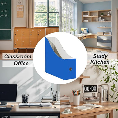 Limitliho Cardboard Magazine Holder for Desk, Book Bins for Classroom Library,Office,Home, 10.6" H x 10.2" L x 3.5" W in file holder(Blue, 6 Pack)