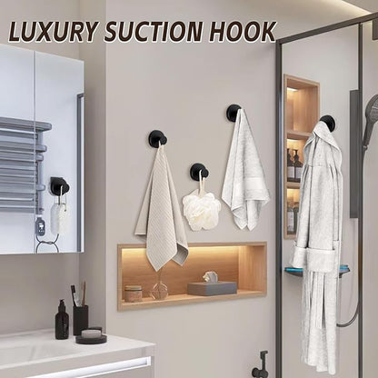 Supopular Reusable Heavy Duty Suction Cup Hooks for Kitchen/Bathroom/Shower - Wet-Proof Hooks for Towels, Robes, Loofah&Wreaths/No Drill Mounting on Glass, Tile, Metal (2, Matte Black)