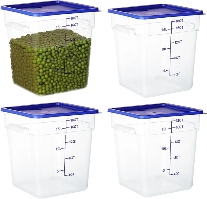 BIEAMA 4 Pack Food Storage Containers, 18 Quart Square Commercial Food Containers with Lids, NSF, Polycarbonate, Clear