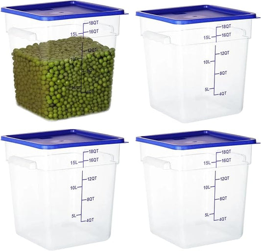 BIEAMA 4 Pack Food Storage Containers, 18 Quart Square Commercial Food Containers with Lids, NSF, Polycarbonate, Clear
