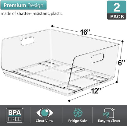 Sorbus Stackable Storage Bins - Clear Open Front Pantry Organizer for Kitchen Organization - Acrylic Bins (Large 2 Pack)