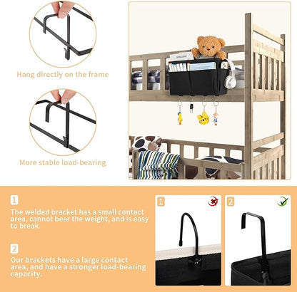 Frjjthchy Bedside Storage Organizer 5 Pockets with 4 Hooks Hanging Storage Bag for Headboards/Bunk Bed (Black)