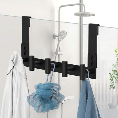 VINHOLD Extended Robe Door Hooks, Heavy Duty Stainless Steel Towel Hooks for Frameless Glass Shower Doors, Towel Hanger Rack, Shower Hooks for Bathroom (Black, 1 Pack)