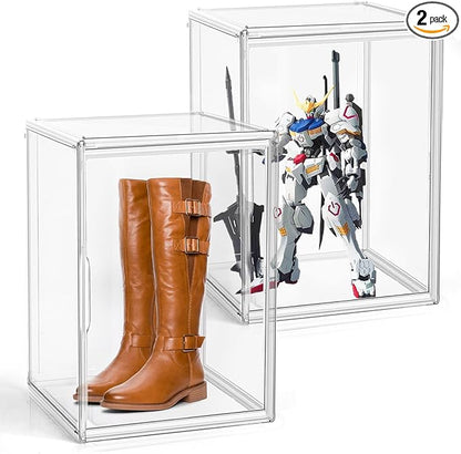 EZJOB XX-Large Clear Handbag Storage Organizer for Closet Acrylic Display Case Clear Purse Organizer 15 x 12 Inch Plastic Storage Box for Boots, Big Tote Bag, Collectibles, Cosmetic, 2 Pack