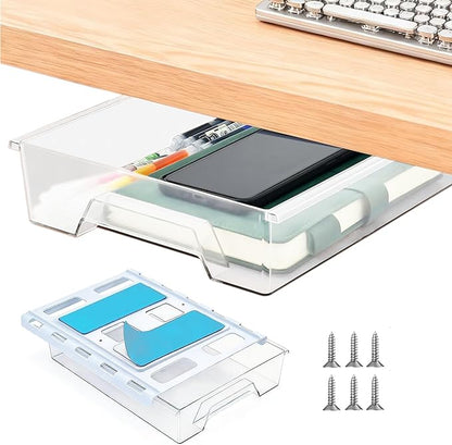 Under Desk Drawer Organizer, Attachable Slide Out Storage Drawers, Hidden Desktop Organizers, Self-Adhesive Table Storage Accessories for Home Office and School