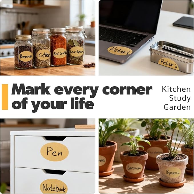 180Pcs Chalkboard Labels for Jars, Waterproof Reusable Blackboard Stickers with 2 Liquid Chalk Markers, Organization Labels Removable (Brown, Round)