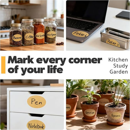 180Pcs Chalkboard Labels for Jars, Waterproof Reusable Blackboard Stickers with 2 Liquid Chalk Markers, Organization Labels Removable (Brown, Round)