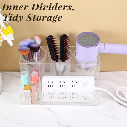 Hair Tool Organizer, Clear Acrylic Hair Dryer and Styling Organizer, Bathroom Countertop Blow Dryer Holder, Vanity Caddy Storage Stand for Accessories, Makeup, Toiletries