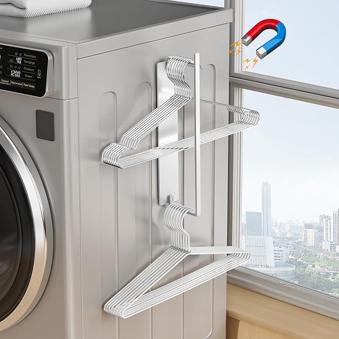 Hanger Organizer Magnetic Hanger Holder for Washing Machine Laundry Room Organization,Clothes Hangers Stacker Coat Hanger Stacker Stand Rack for Adult Kids Velvet Pants Hangers Storage