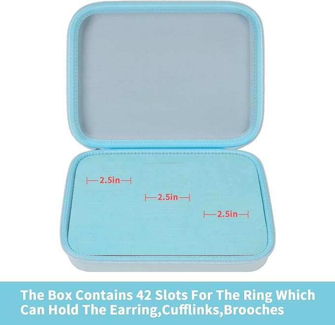 GWCASE Ring Organizer Storage Case - Jewelry Ring Display Collector Box with 42 Slots. Rings Tray Holder Showcase Fits for 50+ Rings, Earrings, Brooches and Cufflinks (Box Only)-Blue