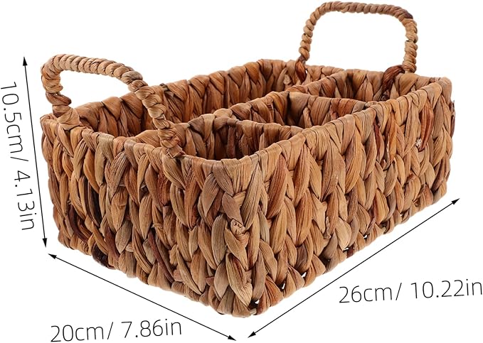 Woven Storage Basket Organizer Hyacinth Cutlery Holder with Compartments Stylish Dining Table Decor Multifunctional Snack Serving and Utensil Storage