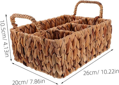 Woven Storage Basket Organizer Hyacinth Cutlery Holder with Compartments Stylish Dining Table Decor Multifunctional Snack Serving and Utensil Storage