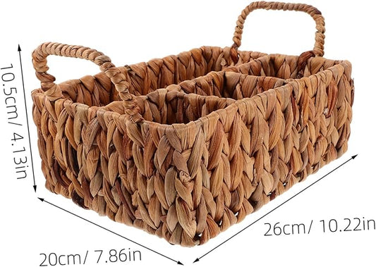 Woven Storage Basket Organizer Hyacinth Cutlery Holder with Compartments Stylish Dining Table Decor Multifunctional Snack Serving and Utensil Storage