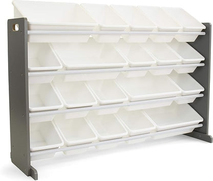Humble Crew Extra-Large Toy Organizer with 20 Plastic Bins – Grey/White Storage Rack with 4-Tier Shelves, Anti-Tip Safety, for Kids’ Rooms, Playrooms, Nurseries & Classrooms