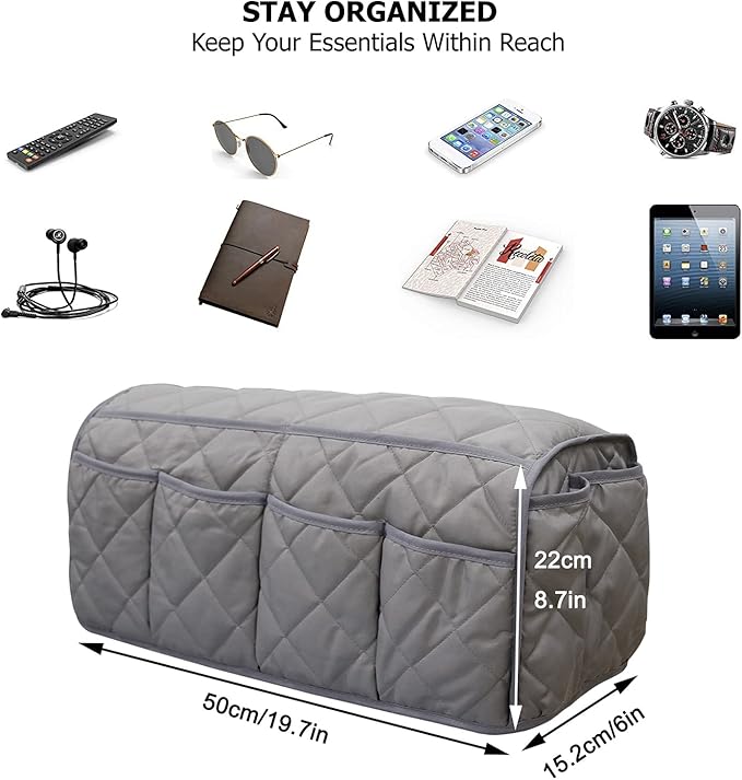 Benuomi Sofa Armrest Organizer, Remote Control Holder, Waterproof Armchair Caddy with 14 Pockets for TV Remotes